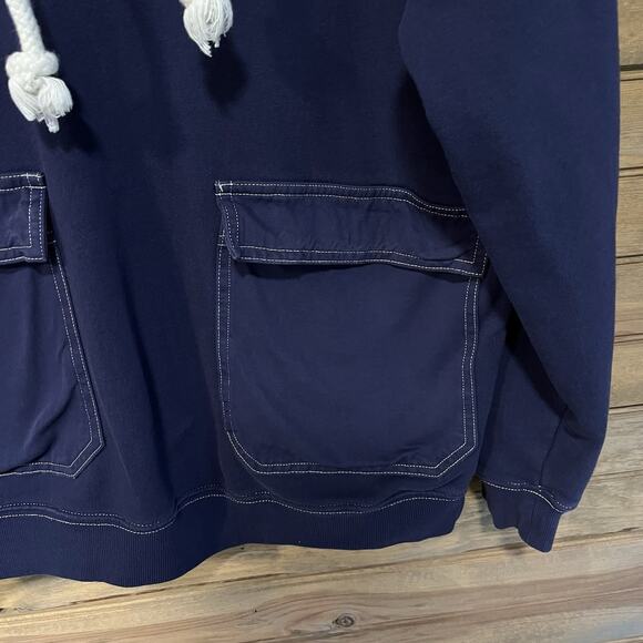 J Crew Lace-up Navy Blue Hoodie Pockets Size M Layers Boho Warm Nautical Beachy - Picture 6 of 13
